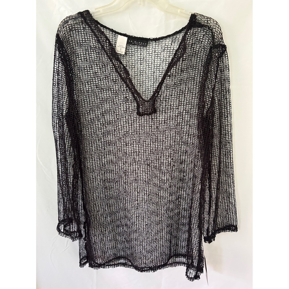 La Blanca Rod Beattie Black Mesh Swimsuit Cover Up Top‎ Size M